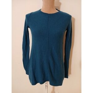 Olivia & Grace Cashmere Sweater Teal Blue Crew Neck Back Zip  Medium FLAWED